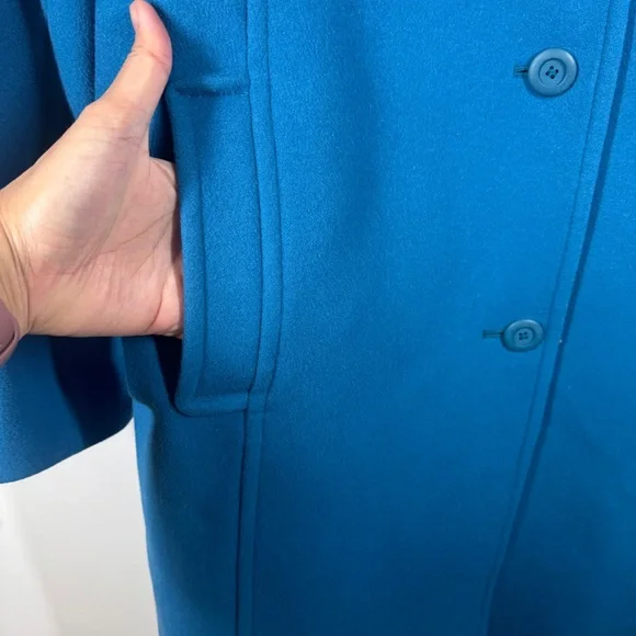 Vintage L.L.Bean Blue 100% Lambswool Coat Classic Winter Overcoat Jacket Size 20 - Picture 10 of 16
